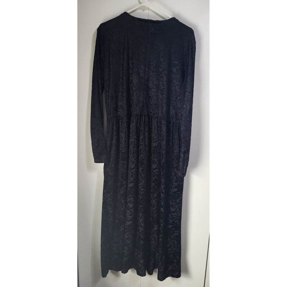 VTG Worthington SZ 16 Womens Maxi Long Sleeve Black Velvet Burnout Whimsigoth - Picture 3 of 8